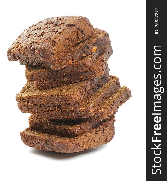 Stack of Brown 7-Grain Bread Slices close up on white background. Stack of Brown 7-Grain Bread Slices close up on white background