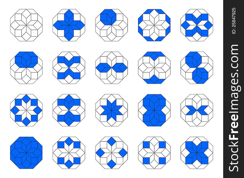 Octagons filled with different forms.