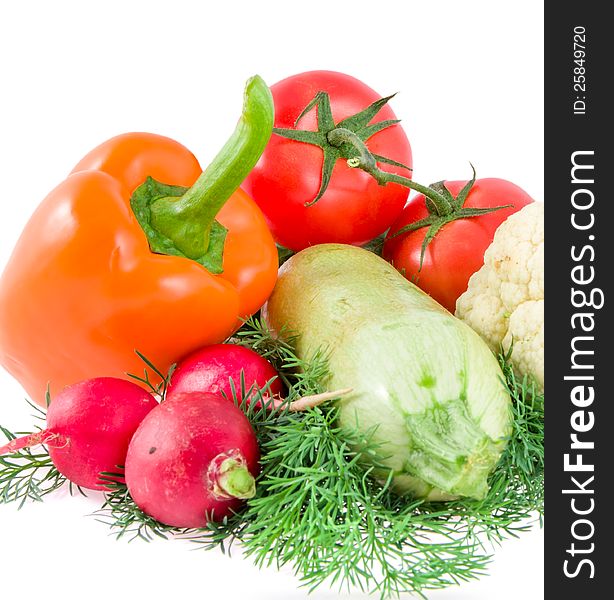 Background from pepper, tomatoes, garden radish