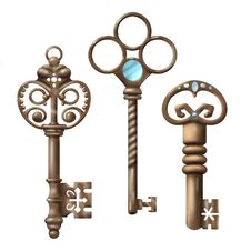 Set With Isolated Realistic Images Of Vintage Keys In The Style Of Gold And Bronze Color With Diamonds And Decorative Patterns Stock Photo