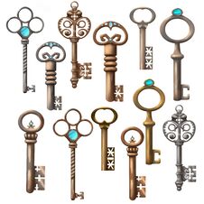 Vintage Key Isolated Sketch Set. Antique Golden Door Key And Skeleton Decorated With Victorian Curls And Ornaments. Design Of Tatt Stock Images
