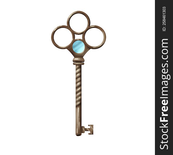 Isolated Realistic Images Of Vintage Keys In The Style Of Gold And Bronze Color With Diamonds And Decorative Patterns