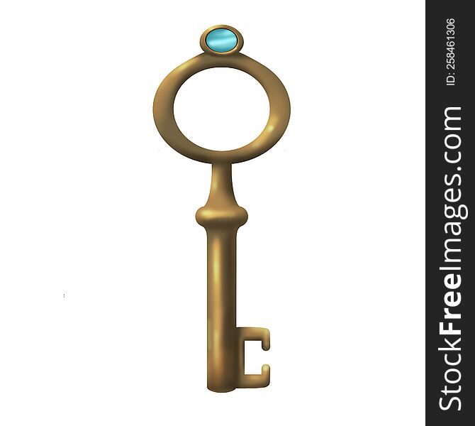 Isolated realistic images of vintage keys in the style of gold and bronze color with diamonds and decorative patterns