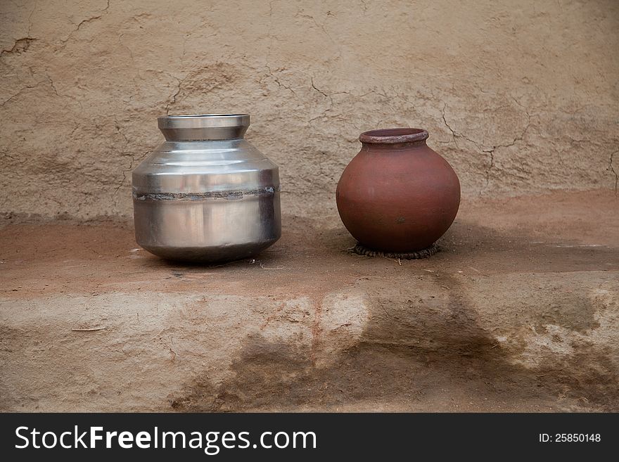 Water storage pitcher for summer in village filed during very hot