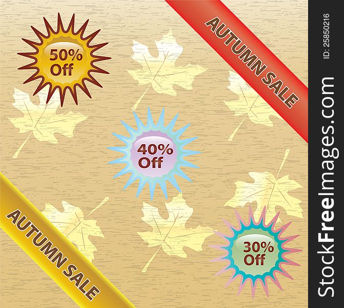 Brown And Gold Autumn Sale Over White Background.