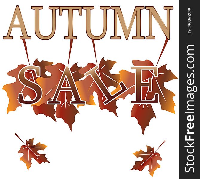 Brown and gold autumn sale over white background. illustration