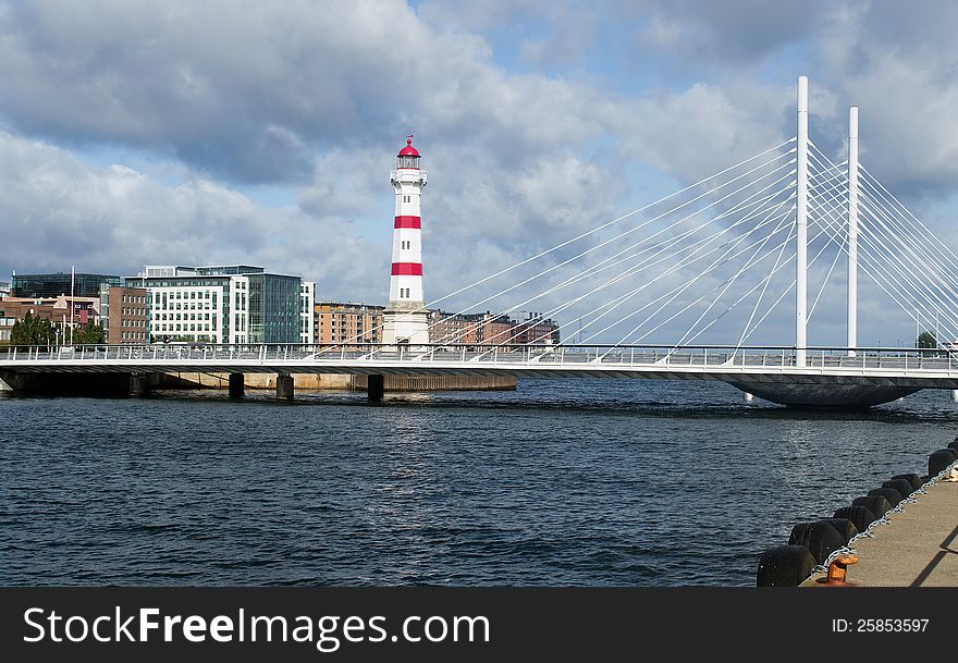 Modern design in sweden. Modern bridge and buildings