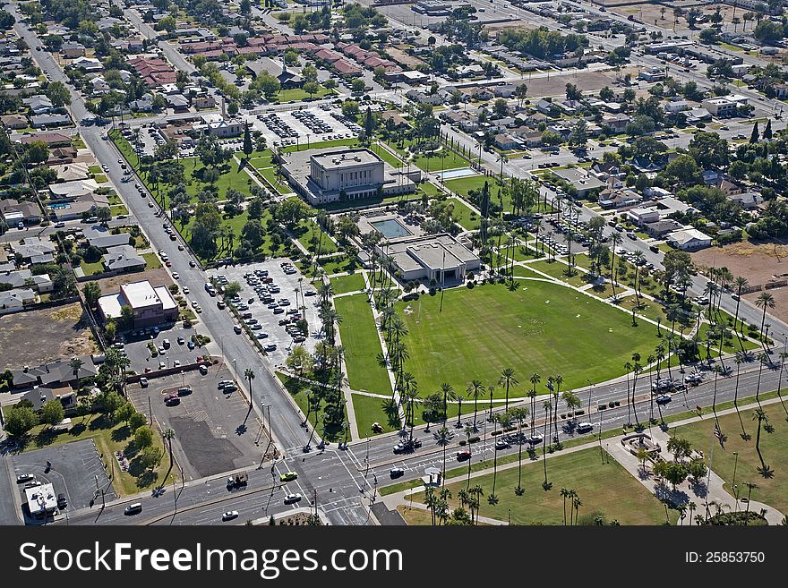 Aerial view of the LDS Temple in Mesa, Arizona. Aerial view of the LDS Temple in Mesa, Arizona