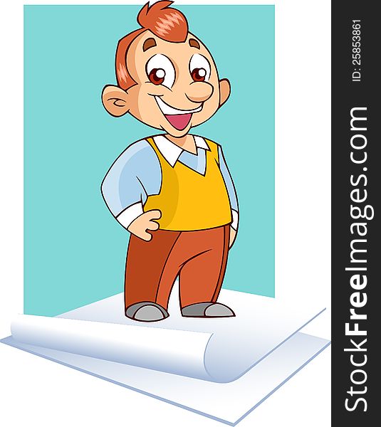 On the illustration shows an office worker who is on a sheet of paper. Illustration is presented in separate layers. On the illustration shows an office worker who is on a sheet of paper. Illustration is presented in separate layers.