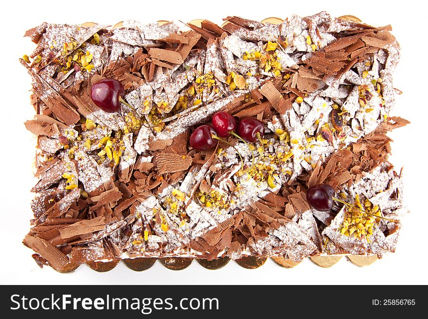 Chocolate cake isolated on white background