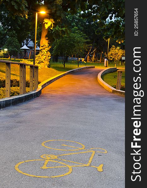 Bicycle way in the park,evening