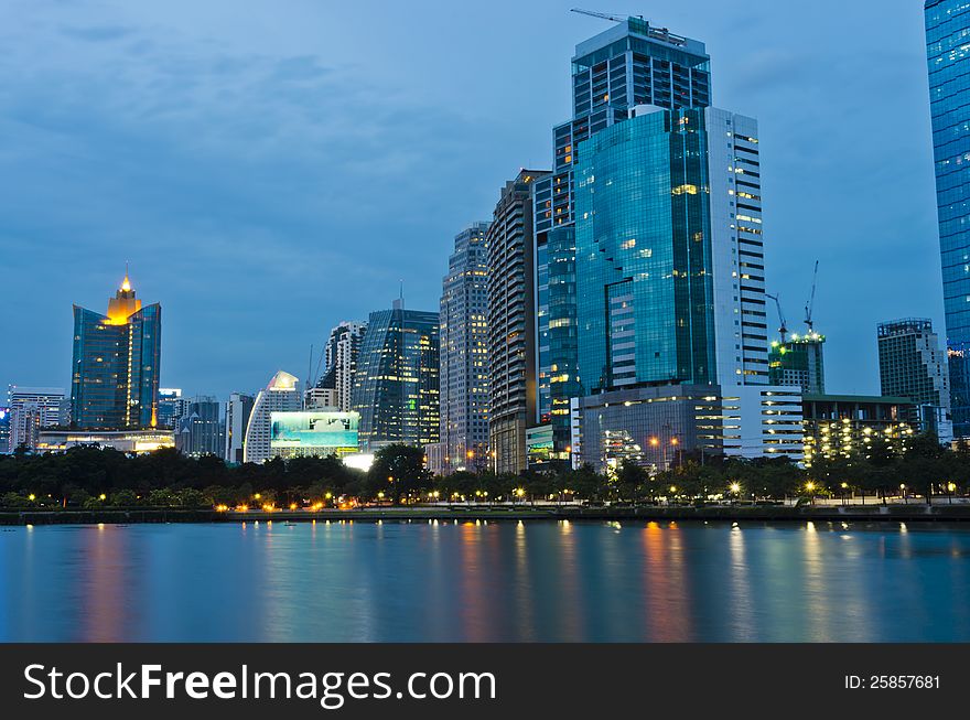 Central park at night,Bangkok,Thailand