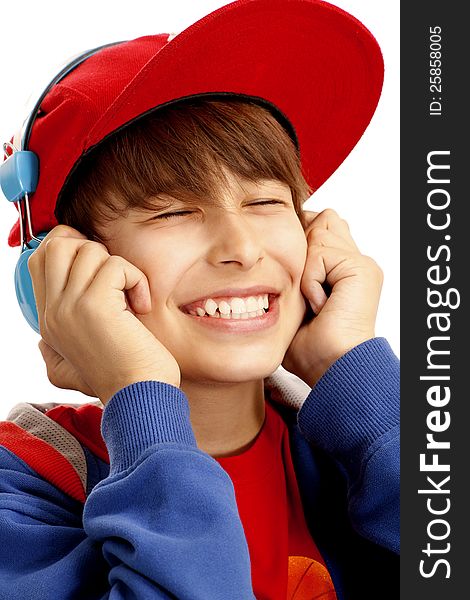 Portrait of young boy with headphones. Portrait of young boy with headphones