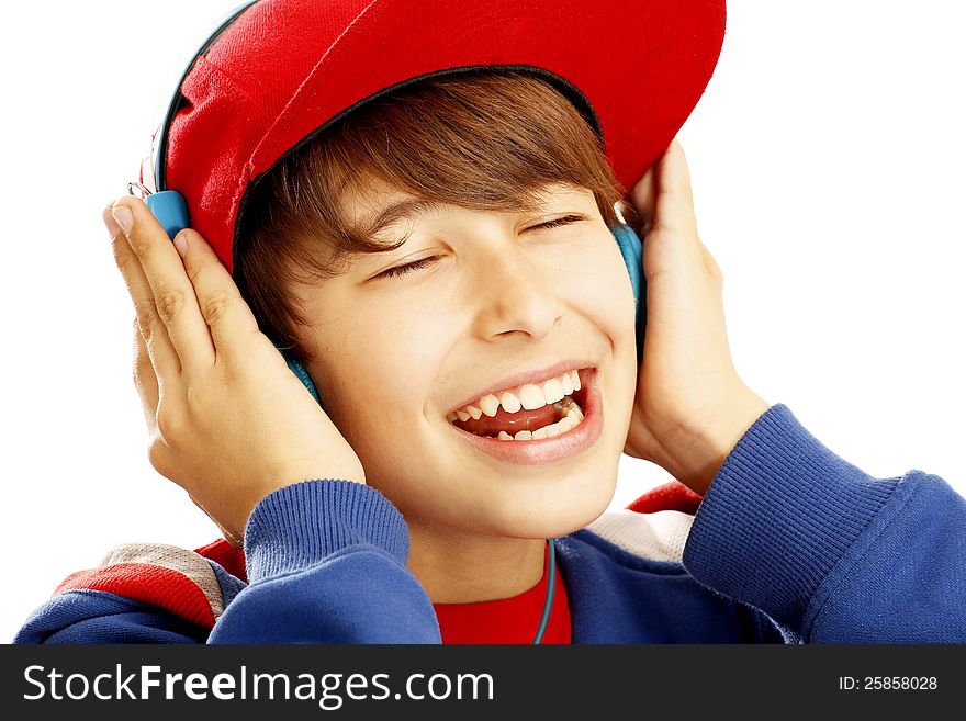 Portrait of young boy with headphones