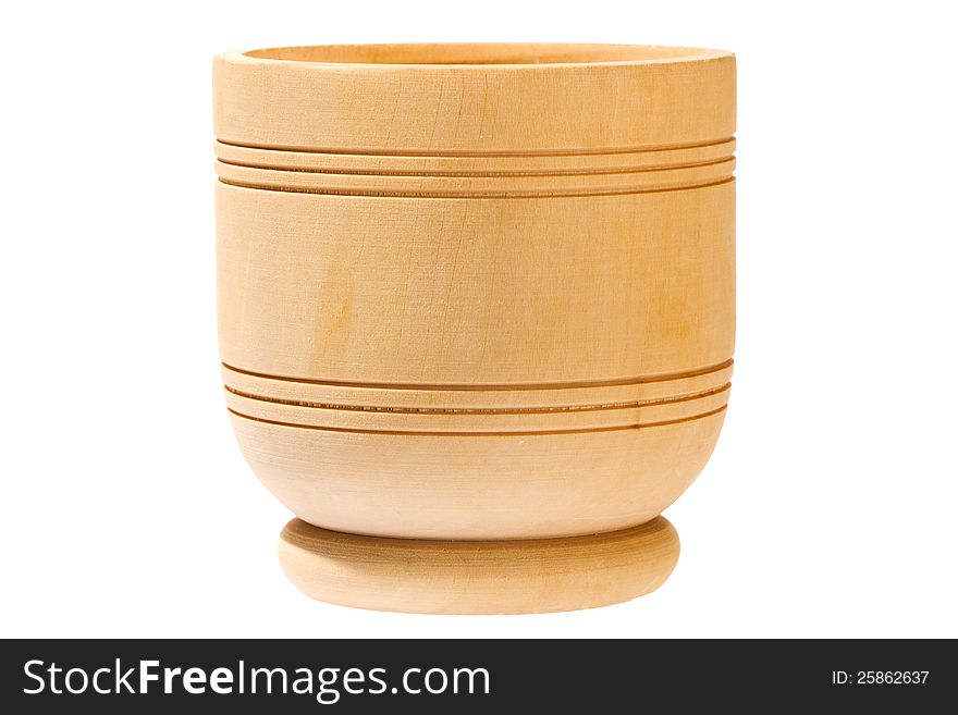 Empty wooden bowl on white background