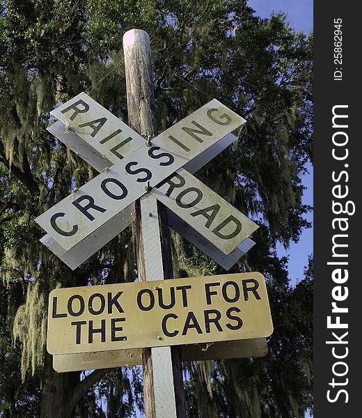 Railroad crossing sign in central Florida