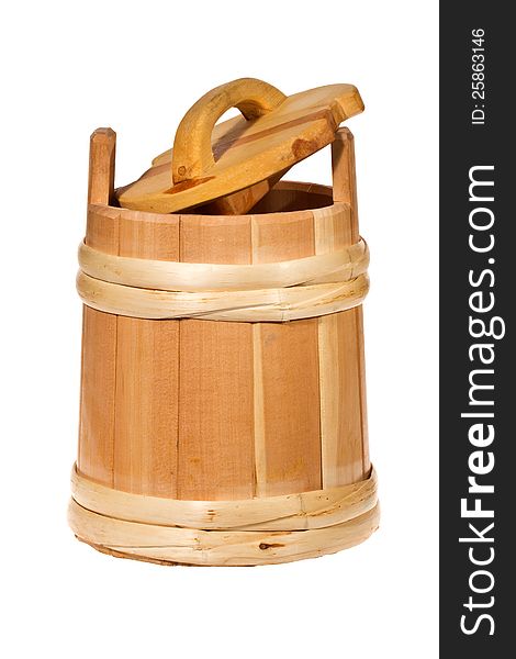 Small wooden barrel isolated on white