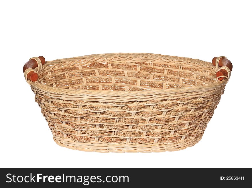 Empty wooden basket isolated on white background