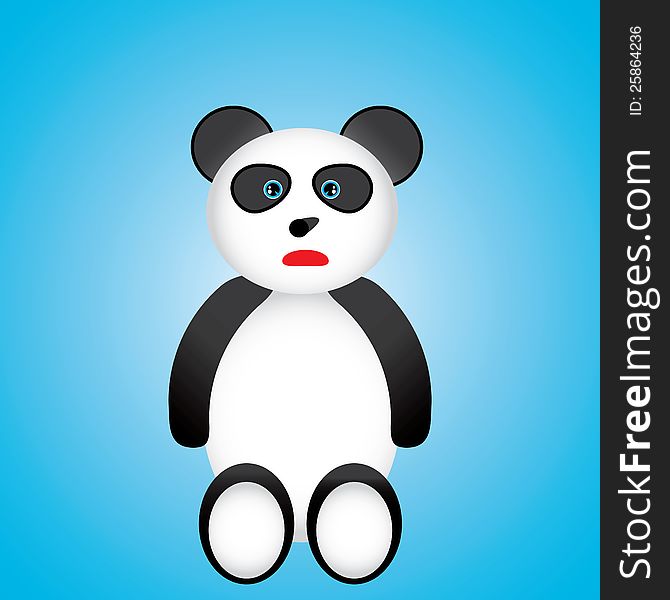 Black and white panda cartoon over blue background. vector