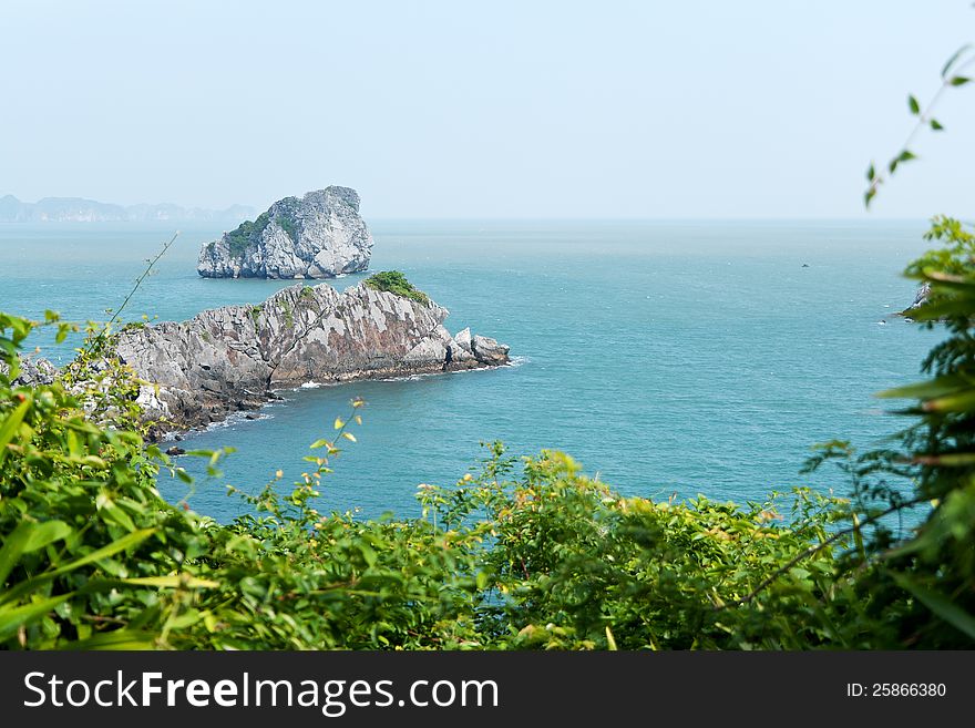 Great view of turquoise ocean and small rocky islands in Vietnam. Great view of turquoise ocean and small rocky islands in Vietnam.