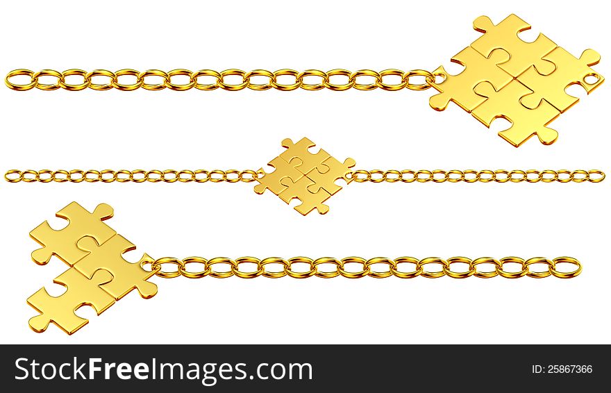 Set of shiny gold chains with puzzles