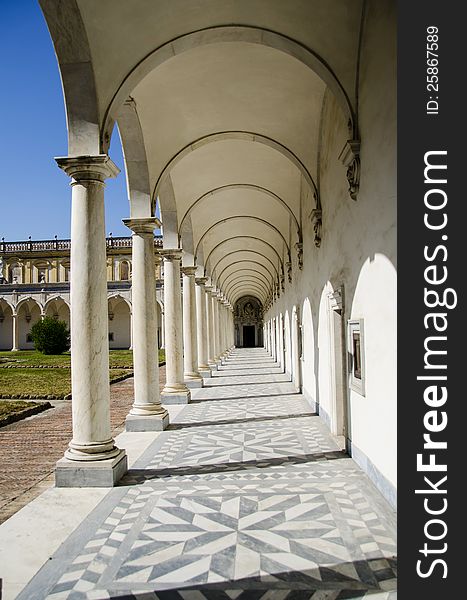 Gallery with columns at a monastery in naples, italy. Gallery with columns at a monastery in naples, italy