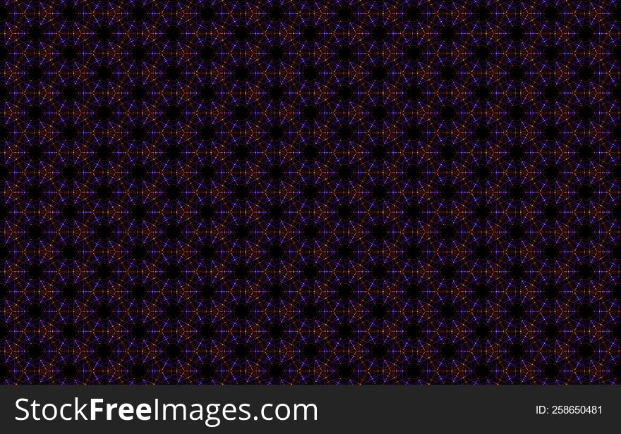 Dark blue orange multicolored glow fractal lines and swirls polygon seamless pattern