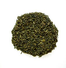 Dried Green Tea On A White Background, Close-up Photo. Stock Image