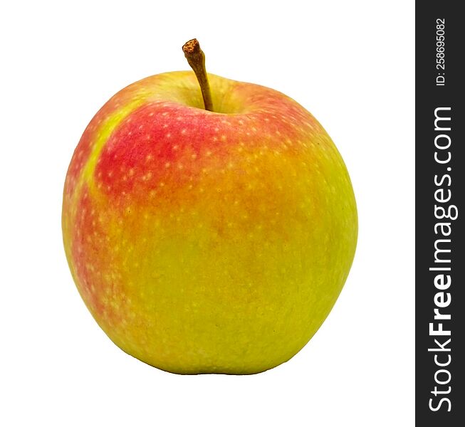 Red-green apple on a white background close-up.