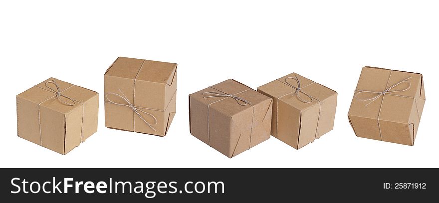 Cardboard boxes, ranked on a white background