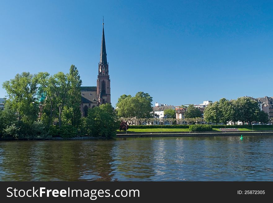 View of Frankfurt Epiphany Church from the River Main