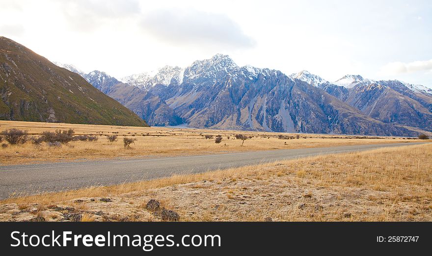 Beautiful scenery of Aoraki Mt Cook valleys in the morning time Southern Alps mountains South island New Zealand. Beautiful scenery of Aoraki Mt Cook valleys in the morning time Southern Alps mountains South island New Zealand