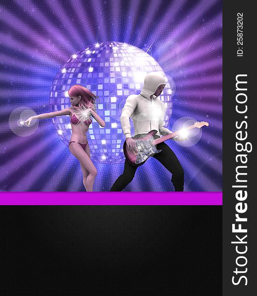 Illustration of party banner with disco ball and dancing 3d people. Illustration of party banner with disco ball and dancing 3d people.