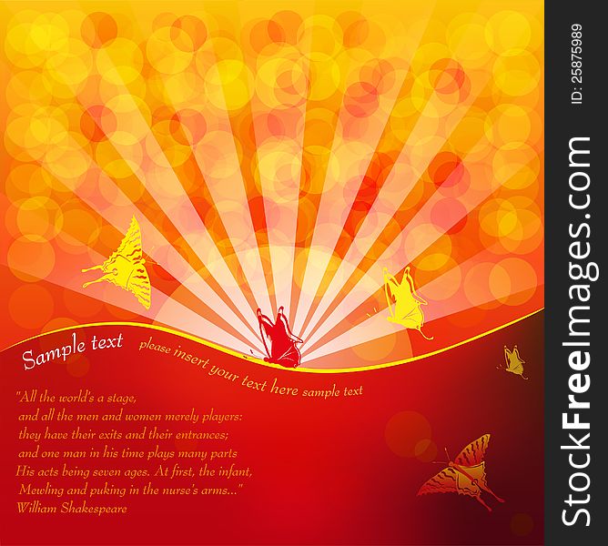 Fantasy background with place for your text. Butterflies are attracted by lights. Vector