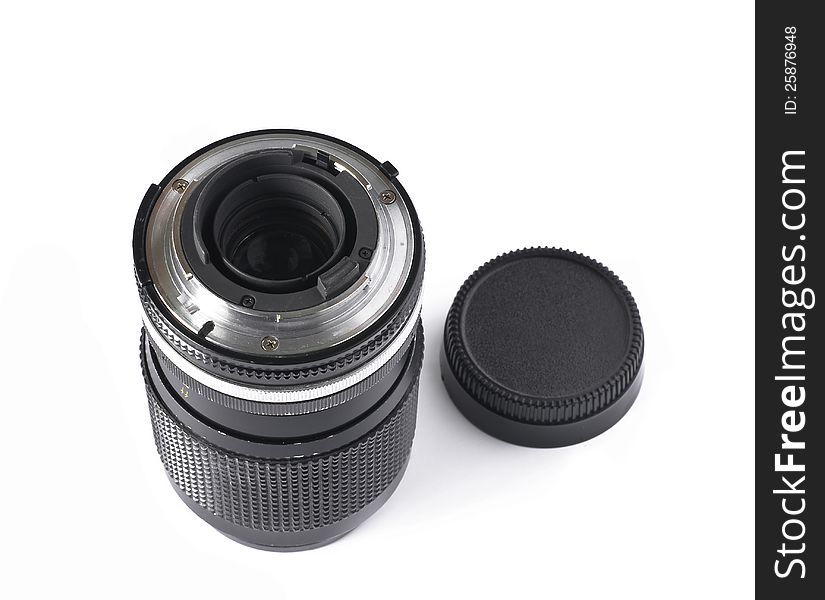 Old camera lens  on  white background