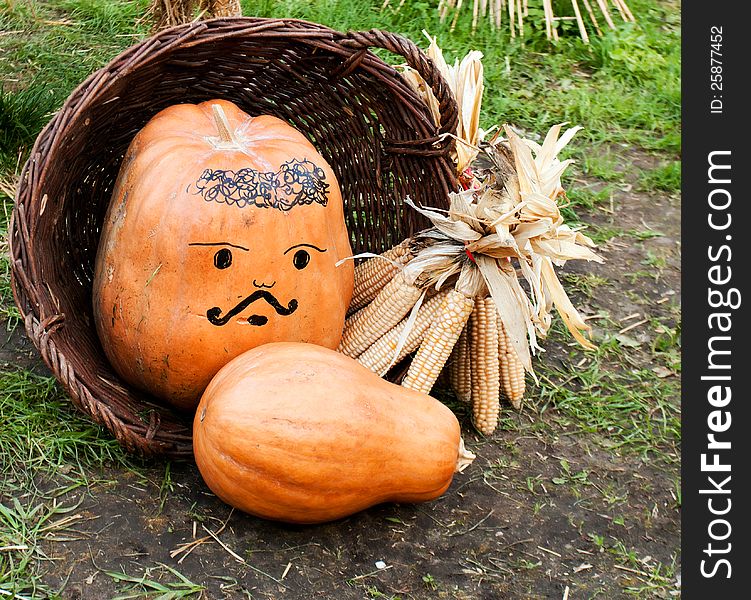 Autumn fun vegetables in basket background. Autumn fun vegetables in basket background