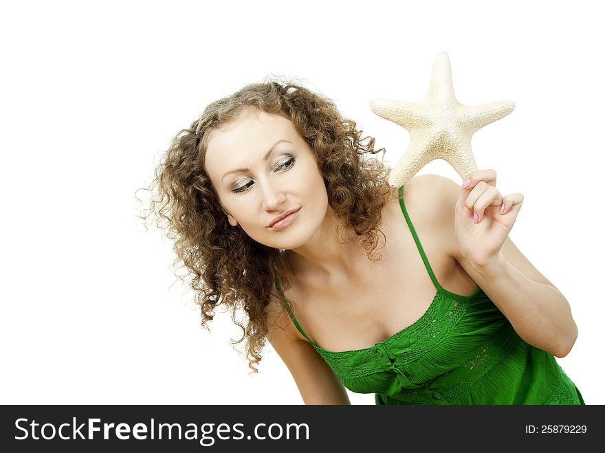 Happy Girl With The Starfish Isolated