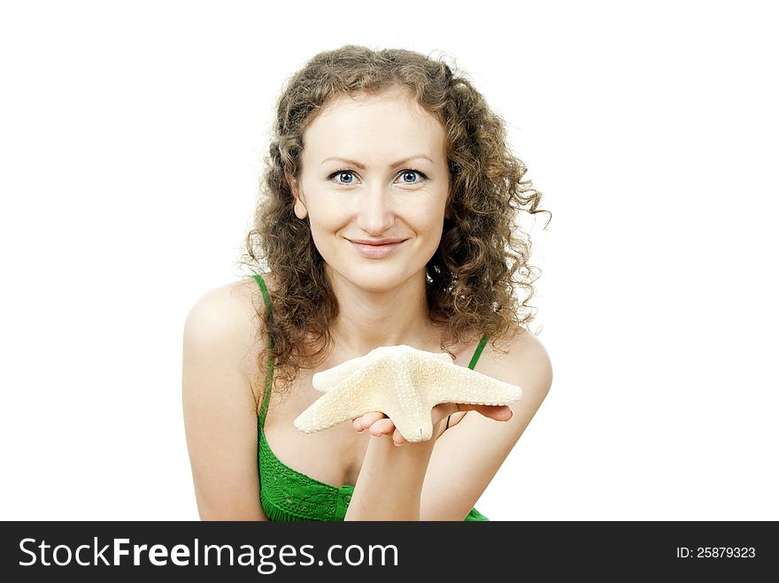 Happy girl with the starfish. Happy girl with the starfish