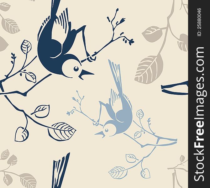 Seamless pattern with branches and birds