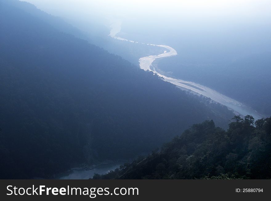 View of the serpentine Krishna river flowing through Indo-Nepal border. View of the serpentine Krishna river flowing through Indo-Nepal border