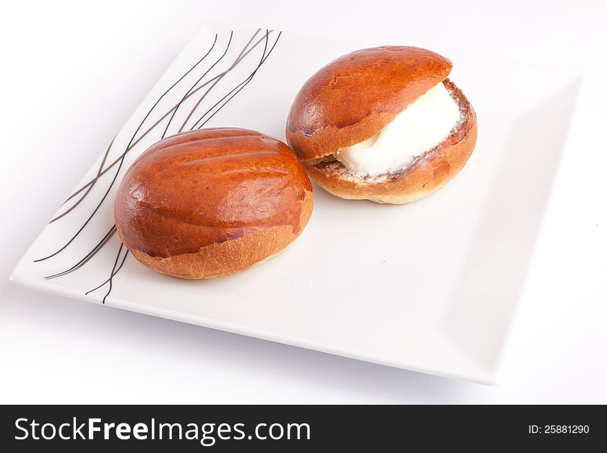 Two rolls bread on white background. Two rolls bread on white background