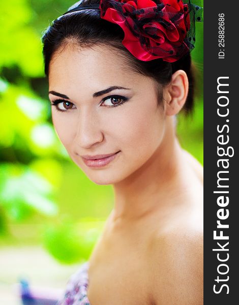 A close up portrait of a brunette beautiful girl. A close up portrait of a brunette beautiful girl