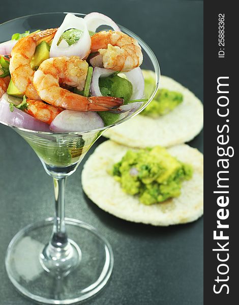 Tasty and nutritious salad of shrimp and avocado. Tasty and nutritious salad of shrimp and avocado