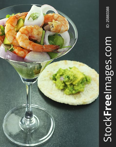 Tasty and nutritious salad of shrimp and avocado. Tasty and nutritious salad of shrimp and avocado