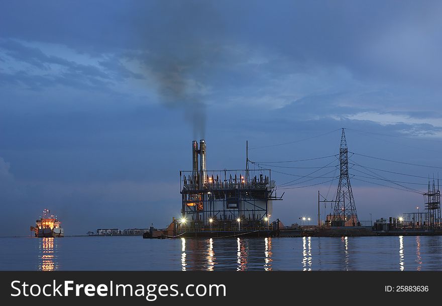 Electric power generating floating on the bay. Electric power generating floating on the bay