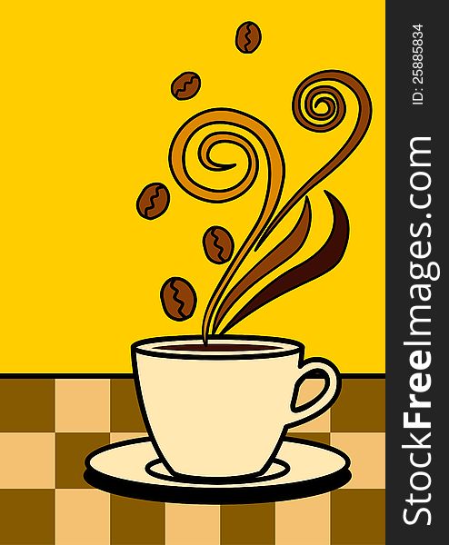 Pop art illustration of a cup of coffee