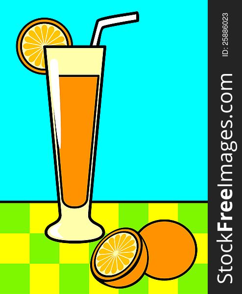 Line art illustration of a glass of orange juice