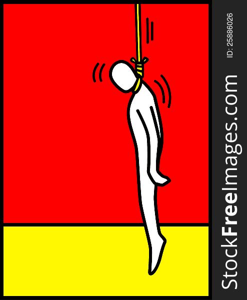 Pop art illustration of a man figure being hanged. Pop art illustration of a man figure being hanged