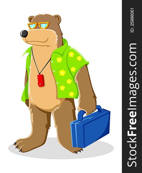 Cartoon illustration of a bear in beach shirt. Cartoon illustration of a bear in beach shirt