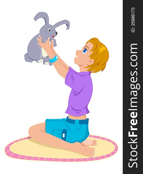 Cartoon illustration of a girl playing with her pet. Cartoon illustration of a girl playing with her pet